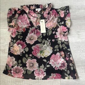 Rachel Zoe New Look Flutter Sleeve Blouse in Black and Pink